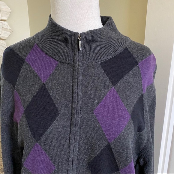 Claiborne Purple Gray Argyle Sweater - Picture 4 of 16